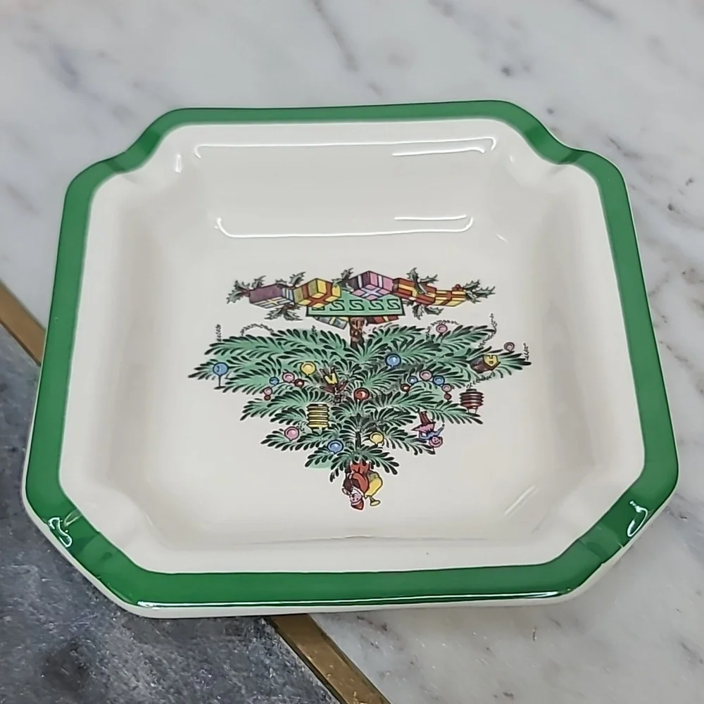 Spode Christmas Tree Classic Vintage Collectible Ceramic Square Ash Tray